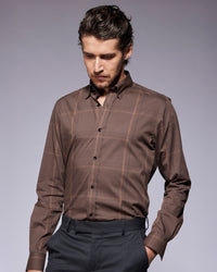 Stretch Cotton-Blended Checked Shirt - Brown