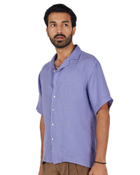 Blue Washed 100% Linen Twill Shirt