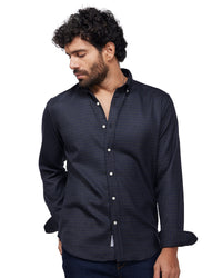 Japanese Blended Wool Stretch Flannel Shirt - Navy & Grey