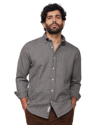 Japanese Blended Wool Stretch Flannel Shirt - Brown & Navy