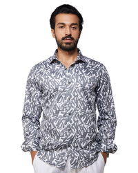 Abstract Line Printed Shirt - Grey & White