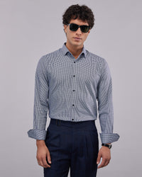 Giza Cotton Houndstooth Shirt - Navy