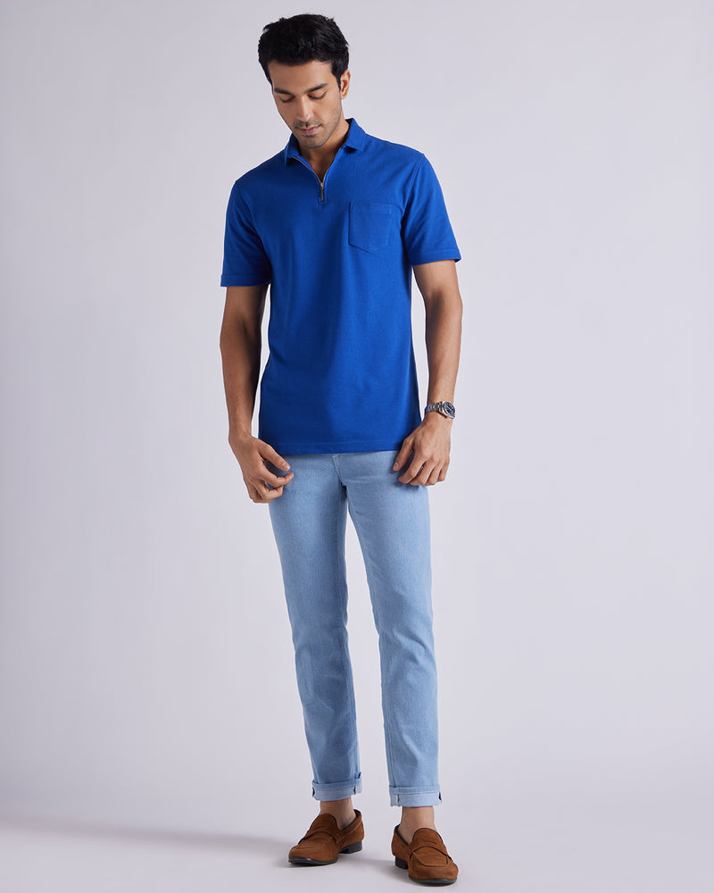 Signature Zipper Polo T-Shirt - Royal Blue