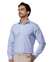 Light Blue Giza Cotton Gingham Checked Shirt