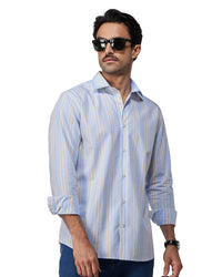 Blue & Yellow Cotton Striped Shirt