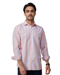 Peach & Blue Cotton Striped Shirt