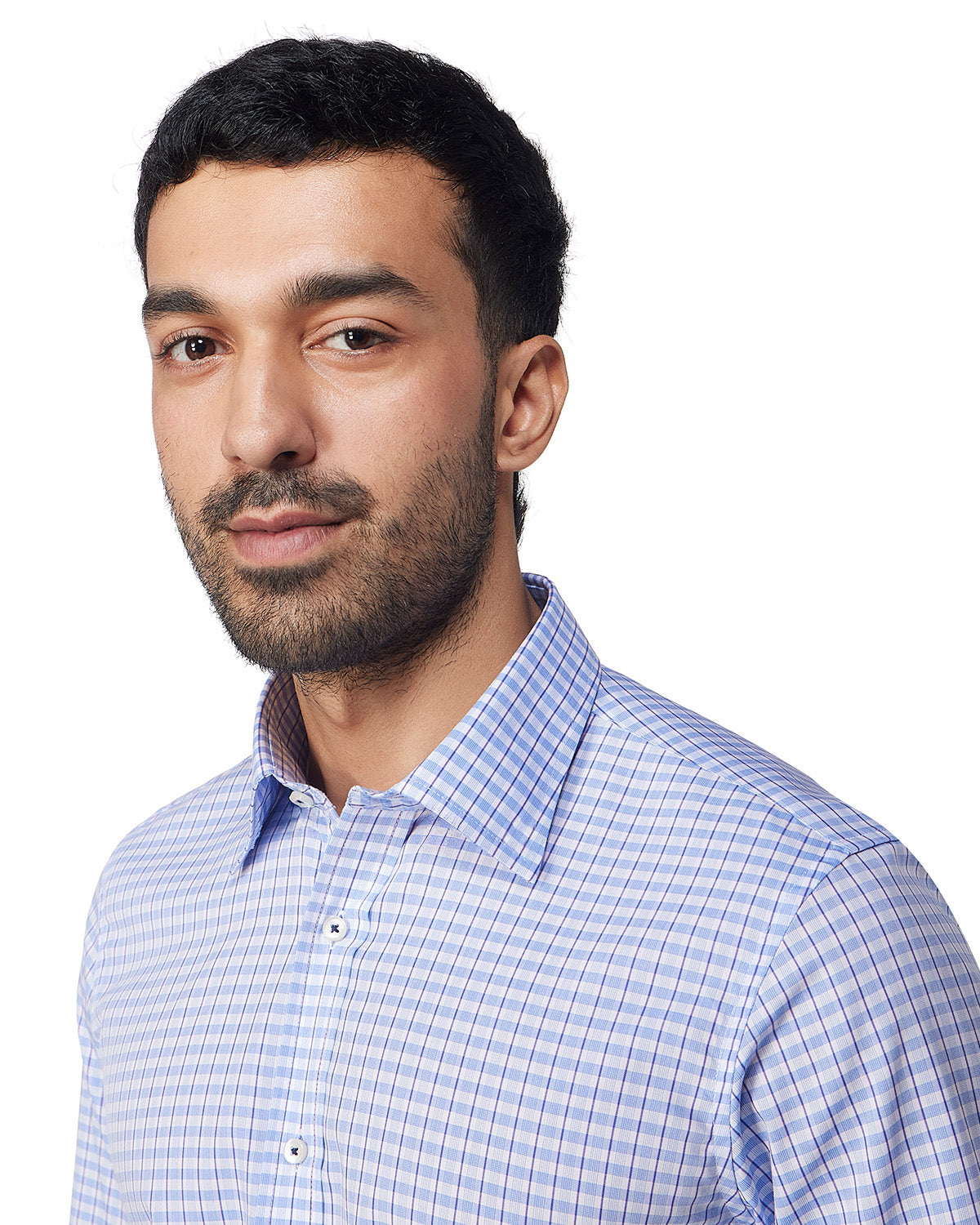 Easy-Care Cotton Checked Shirt - Blue & White