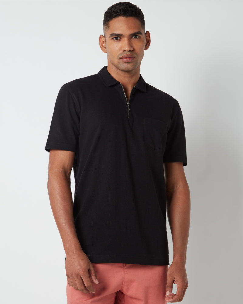 Signature Zipper Polo T-Shirt - Black