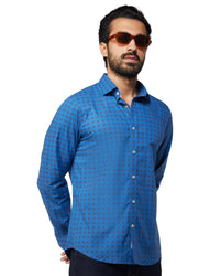 Stretch Floral Printed Shirt - Red & Blue