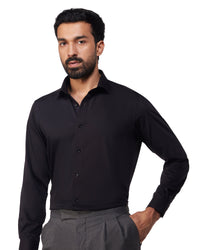 Black Wrinkle-Free Stretch Satin Shirt