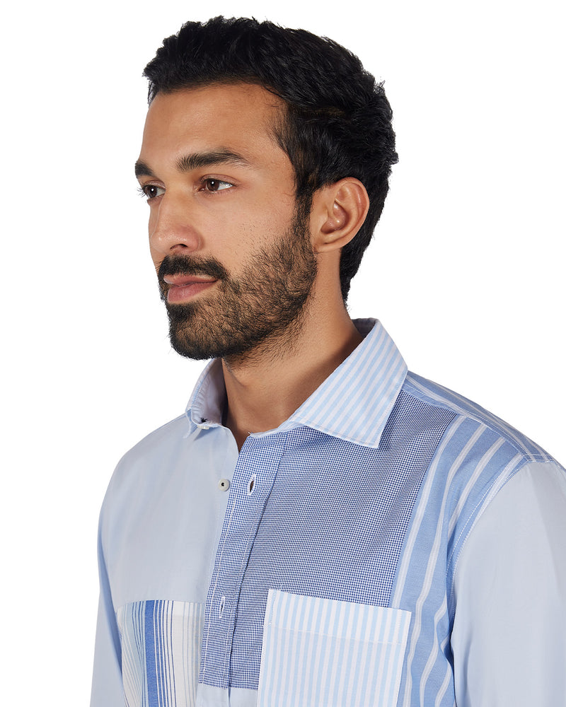 Blue Block Patchwork Shirt