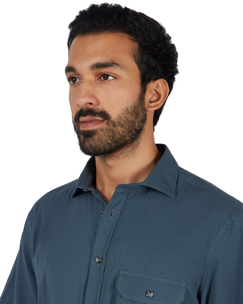 Blue Seersucker Shirt