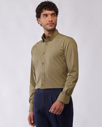 Wrinkle-free Bamboo-Blend Twill Shirt - Olive