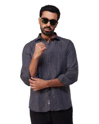 100% Linen Striped Shirt - Black & White