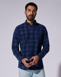 Corduroy Checked Shirt - Indigo