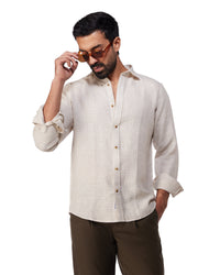 100% Linen Checked Shirt - White & Beige