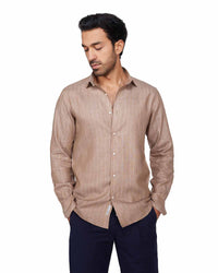 100% Linen Striped Shirt - Brown & White