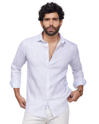 100% Linen Thin Striped Shirt - Blue & White