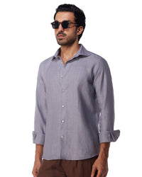 100% Linen Striped Shirt - Grey