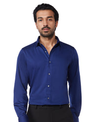 Wrinkle-Free Stretch Satin Shirt - Navy