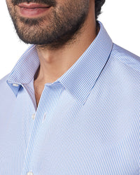Wrinkle-Free Bamboo-Blend Stretch Striped Shirt - Blue