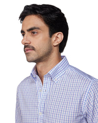 Easy-Care Cotton Checked Shirt - Blue & Purple