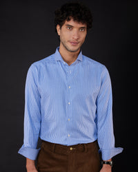 Giza Cotton Houndstooth Shirt - Blue