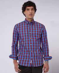 Cotton Checked Shirt - Maroon & Blue
