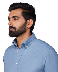 Blue Cotton Blend Oxford Shirt
