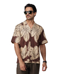 Brown Half-Sleeve Floral Printed Shirt