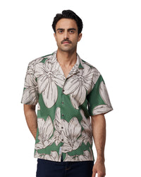 Green Half-Sleeve Floral Printed Shirt