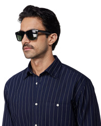 Navy Blue & White Striped Shirt