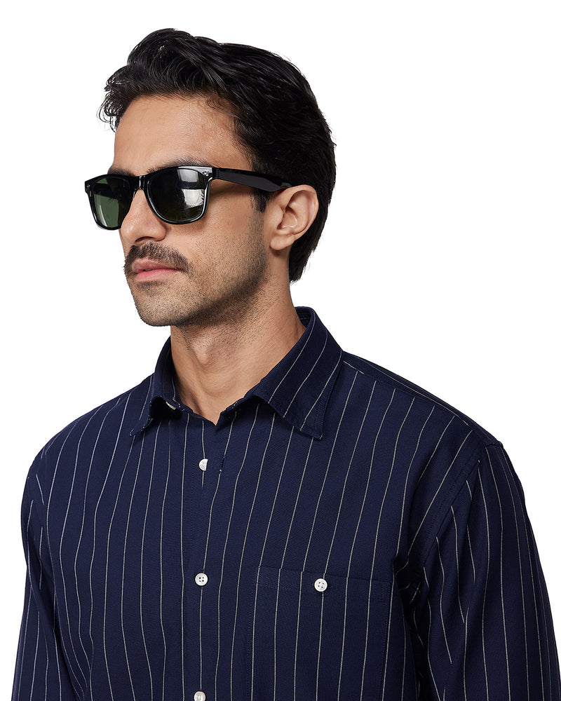 Navy Blue & White Striped Shirt