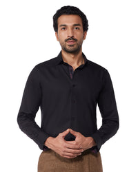 Black Contrast Stretch Satin Shirt