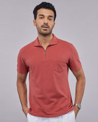 Signature Zipper Polo - Rust