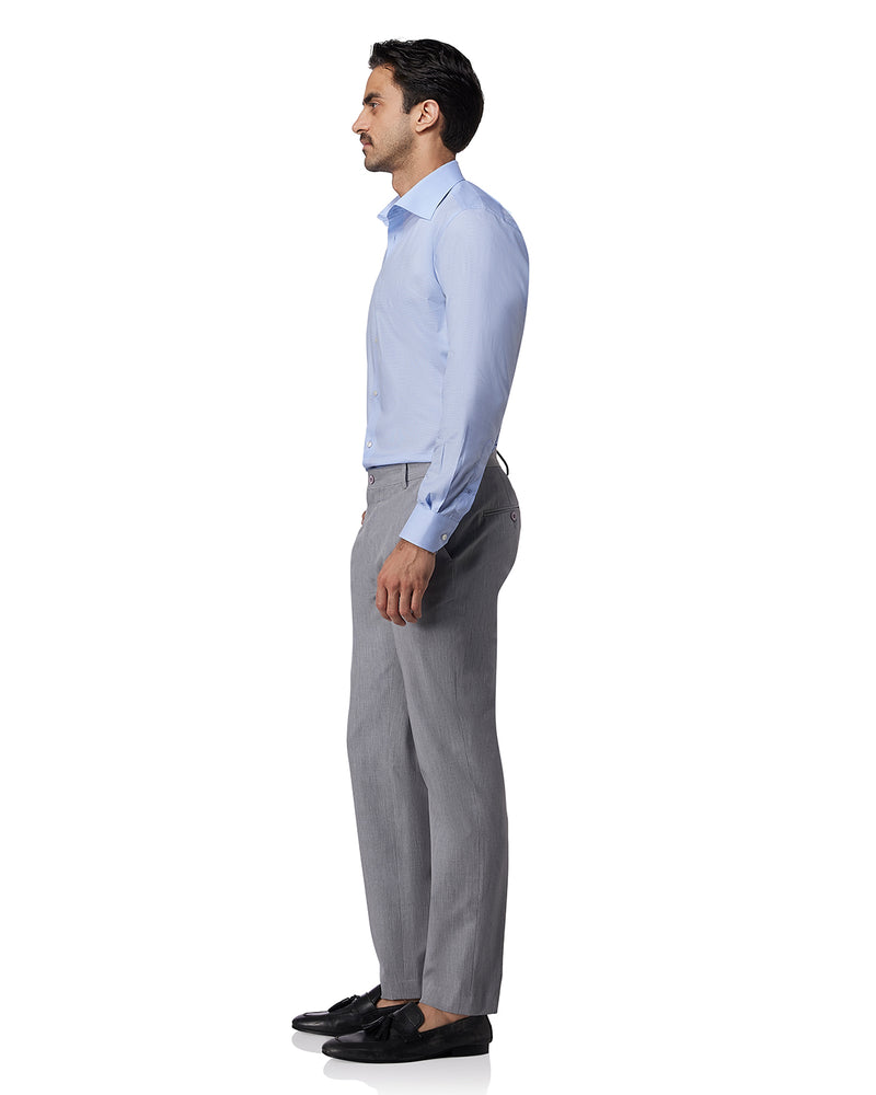 Light Blue Twill Micro-Checked Shirt