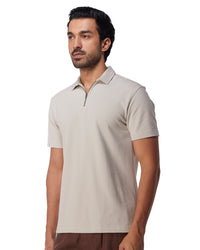 Signature Zipper Polo T-Shirt - Light Grey