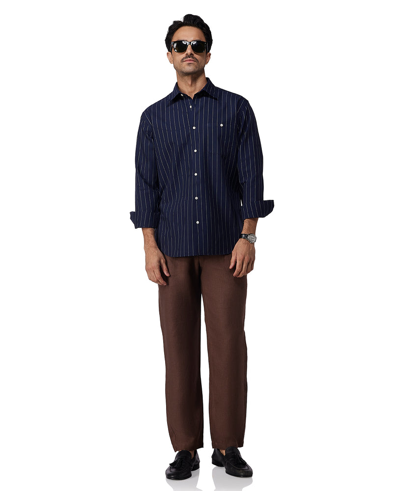 Navy Blue & White Striped Shirt
