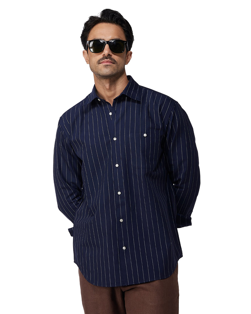 Navy Blue & White Striped Shirt