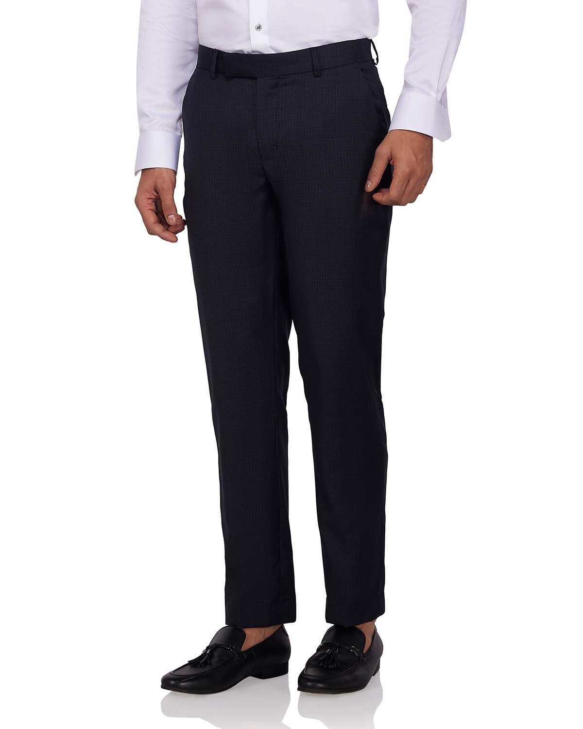 Veritas Merino Wool Checked Dress Pants - Dark Grey