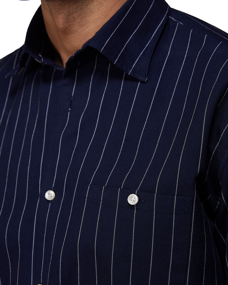Navy Blue & White Striped Shirt