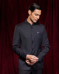 BSC x ALB | Arcadia Stretch Blended Wool Bandhgala Jacket - Black