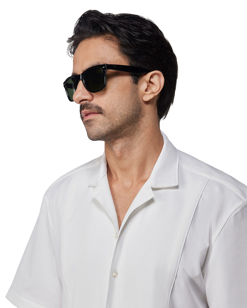White Half-Sleeve Cut & Sew Stretch Knit Shirt