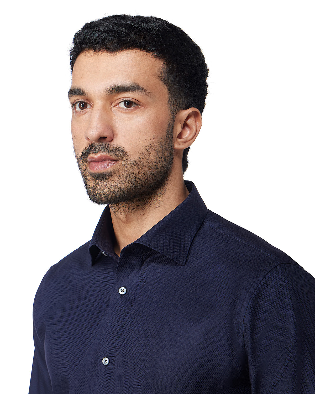 Navy Blue Cross-Dobby Shirt