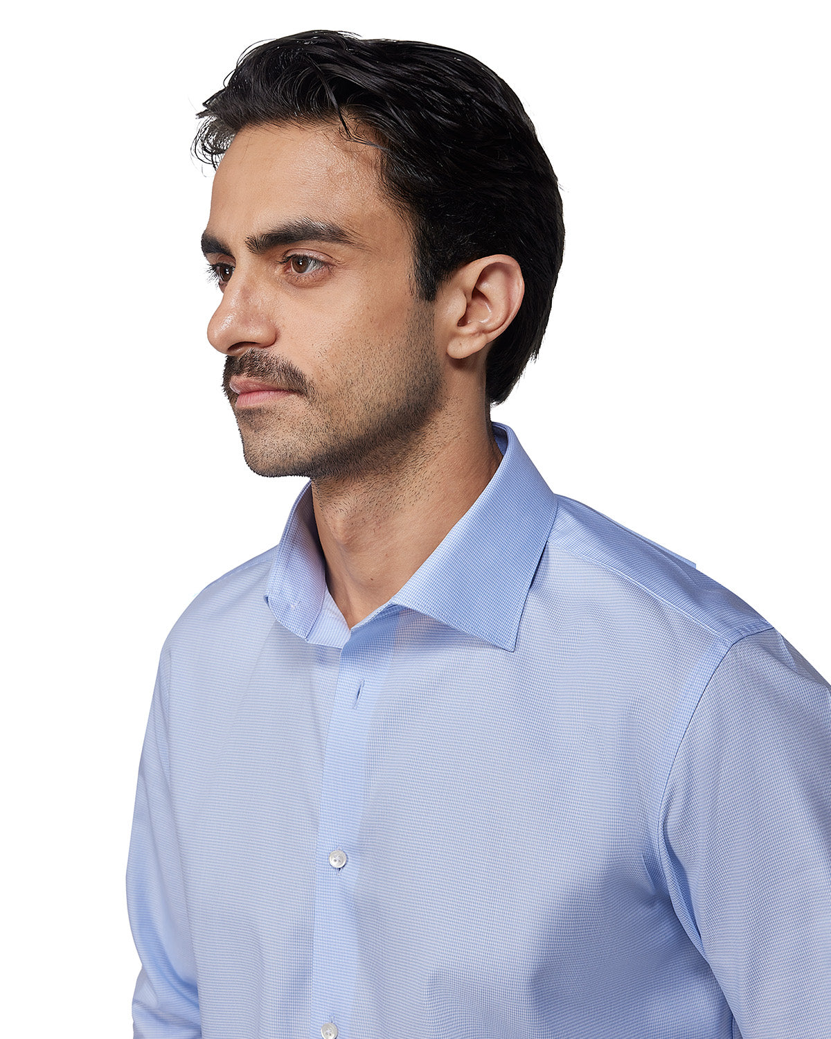 Light Blue Twill Micro-Checked Shirt