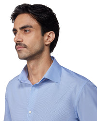 Light Blue Cotton Micro-Checked Shirt