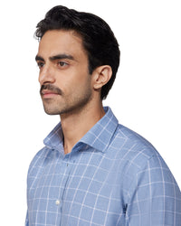 Blue & White Twill Checked Shirt