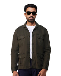 Ashcroft Washed Twill Shacket - Olive