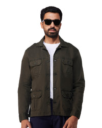 Ashcroft Washed Twill Shacket - Olive