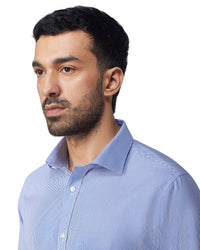 Dark Blue Cotton Checked Shirt